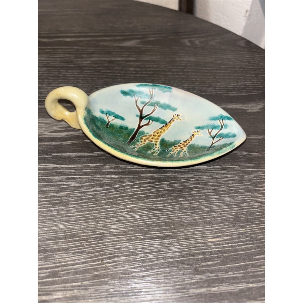 Giraffe Bowl African‎ Carved Hand Painted Trinket Tray Stone